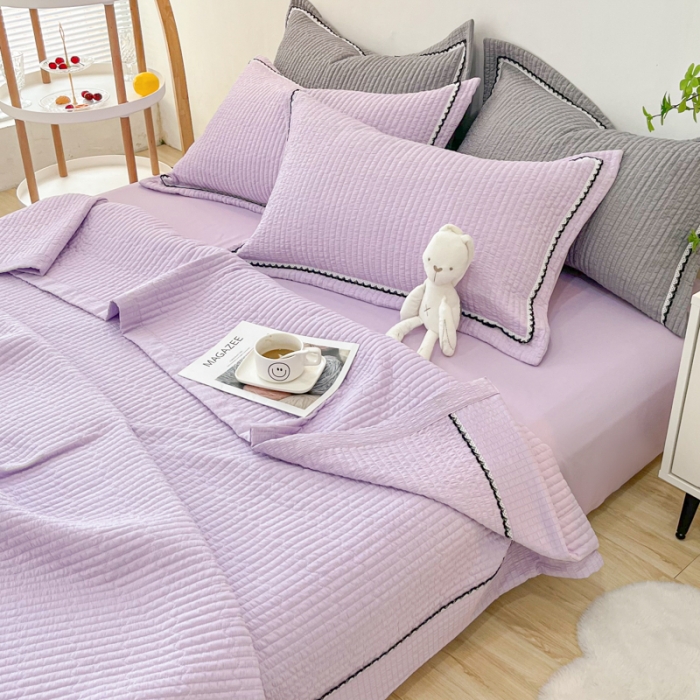 91家纺网 家纺一手货源 找家纺 乐卧2026雅韵蕾丝花边手工花卉夏被四件套简版 兰花色-简版