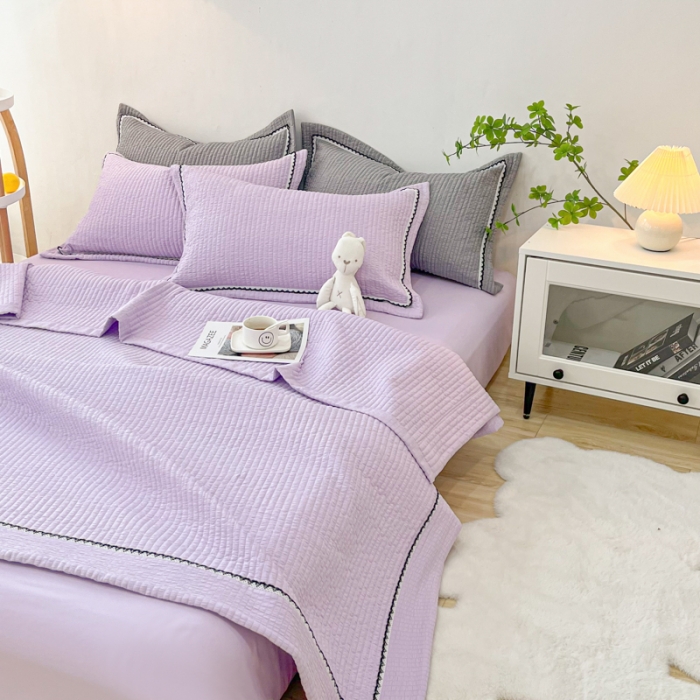 91家纺网 家纺一手货源 找家纺 乐卧2026雅韵蕾丝花边手工花卉夏被四件套简版 兰花色-简版