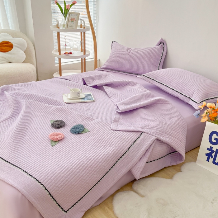 91家纺网 家纺一手货源 找家纺 乐卧2026雅韵蕾丝花边手工花卉夏被四件套有花版兰花色有花版