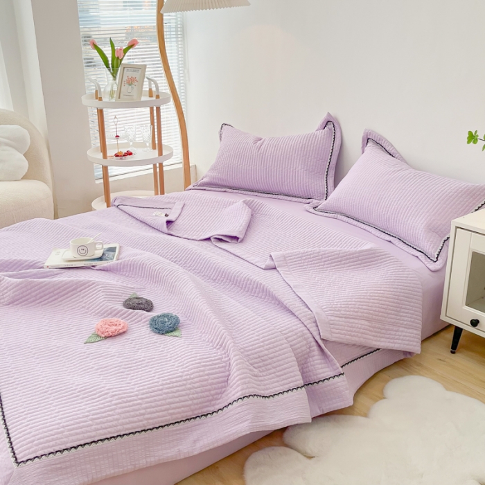 91家纺网 家纺一手货源 找家纺 乐卧2026雅韵蕾丝花边手工花卉夏被四件套有花版兰花色有花版