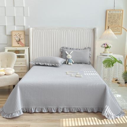 91家纺网 家纺一手货源 找家纺 其奥 2025新款40S全棉水洗棉韩版荷叶边夹棉床盖三件套 静谧灰