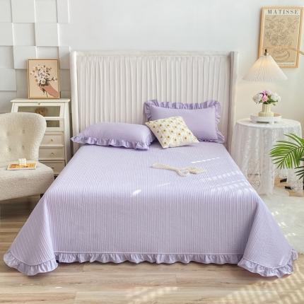 91家纺网 家纺一手货源 找家纺 其奥 2025新款40S全棉水洗棉韩版荷叶边夹棉床盖三件套 千黛紫