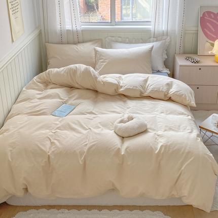 91家纺网 家纺一手货源 找家纺 （总）桃子家居 2022韩系ins奶油条格撞色纯棉四件套