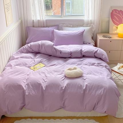 91家纺网 家纺一手货源 找家纺 （总）桃子家居 2022韩系ins奶油条格撞色纯棉四件套