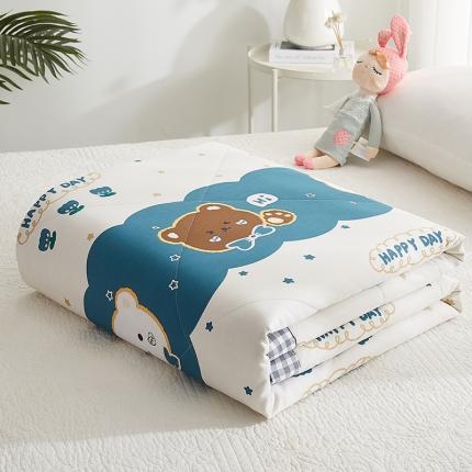 91家纺网 家纺一手货源 找家纺 暖阳 2023新款印花款全棉棉花夏被幸福宝贝蓝