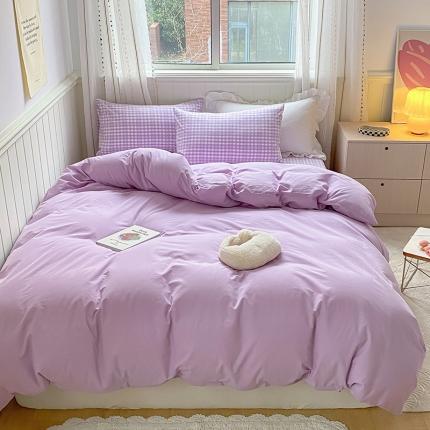 91家纺网 家纺一手货源 找家纺 桃子家居 2022韩系ins奶油条格撞色纯棉四件套芋泥波波