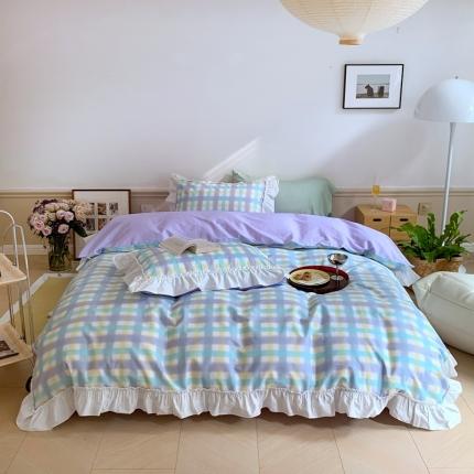 91家纺网 家纺一手货源 找家纺 （总）昔可2022新款花边格子系列四件套