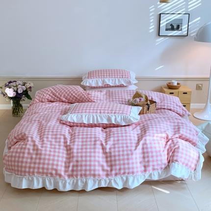 91家纺网 家纺一手货源 找家纺 （总）昔可2022新款花边格子系列四件套