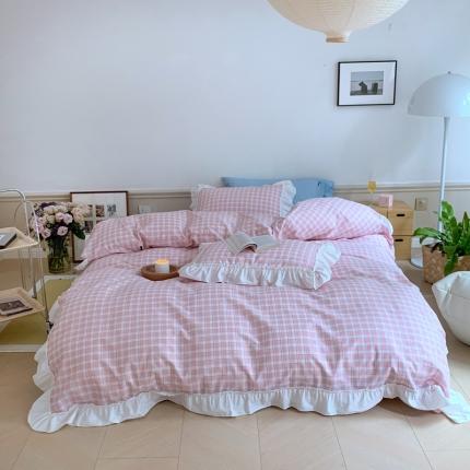 91家纺网 家纺一手货源 找家纺 （总）昔可2022新款花边格子系列四件套