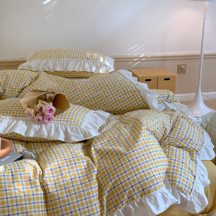 91家纺网 家纺一手货源 找家纺 （总）昔可2022新款花边格子系列四件套