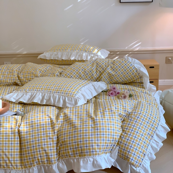 91家纺网 家纺一手货源 找家纺 （总）昔可2022新款花边格子系列四件套