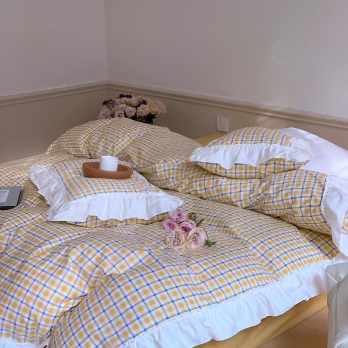 91家纺网 家纺一手货源 找家纺 （总）昔可2022新款花边格子系列四件套