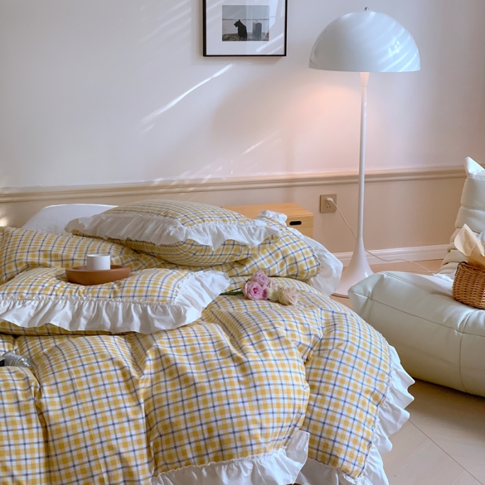 91家纺网 家纺一手货源 找家纺 （总）昔可2022新款花边格子系列四件套