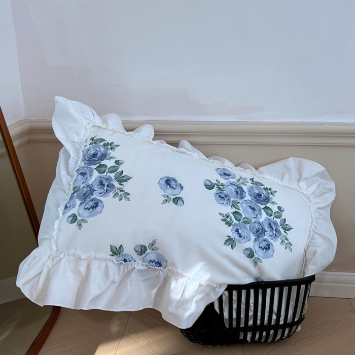 91家纺网 家纺一手货源 找家纺 昔可2022新款复古花花边四件套法式蓝玫瑰