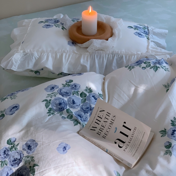 91家纺网 家纺一手货源 找家纺 昔可2022新款复古花花边四件套法式蓝玫瑰