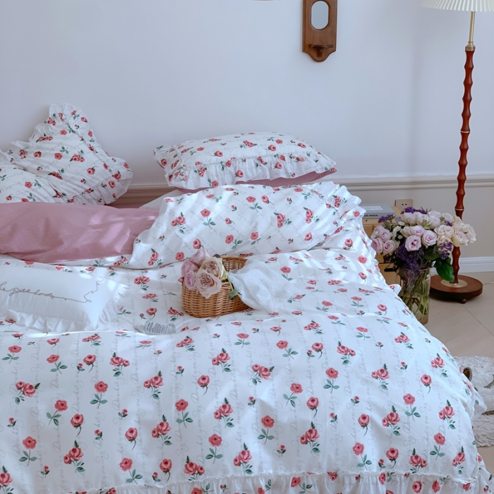 91家纺网 家纺一手货源 找家纺 昔可2022新款复古花花边四件套法式恋恋玫瑰