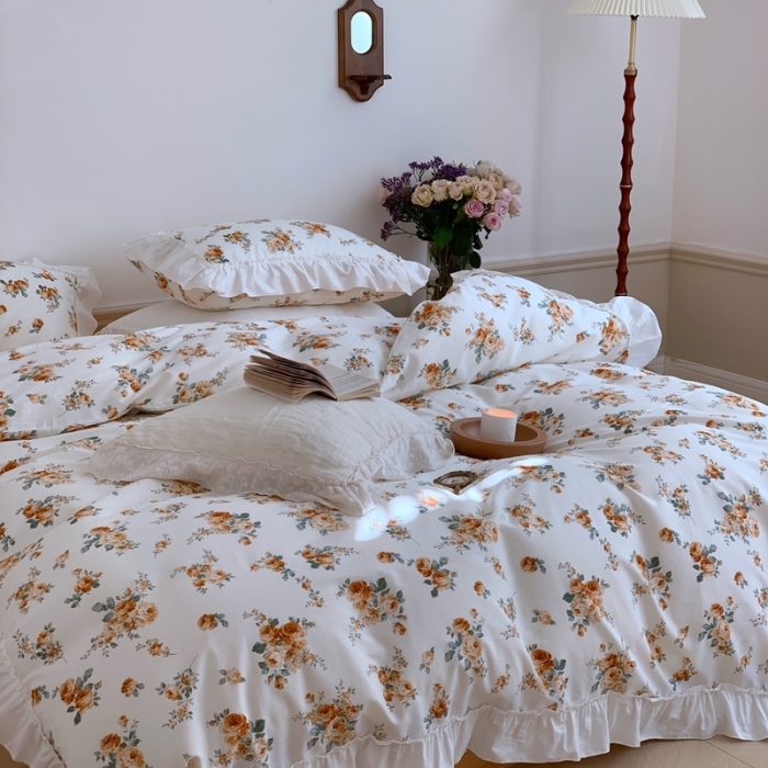 91家纺网 家纺一手货源 找家纺 昔可2022新款复古花花边四件套桔梗香气