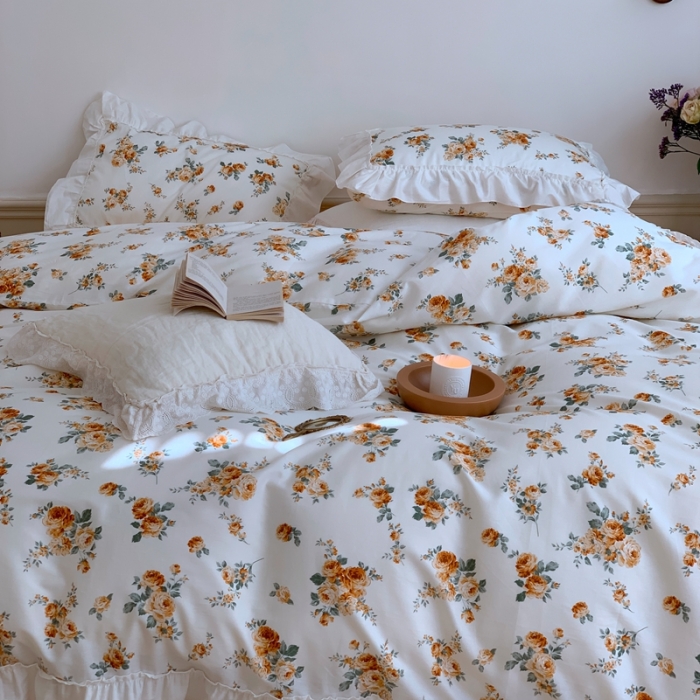 91家纺网 家纺一手货源 找家纺 昔可2022新款复古花花边四件套桔梗香气