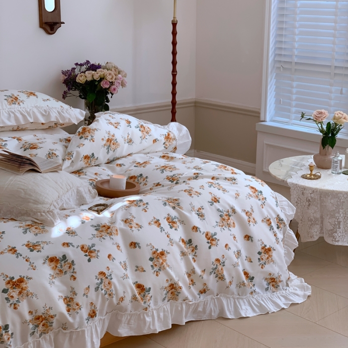 91家纺网 家纺一手货源 找家纺 昔可2022新款复古花花边四件套桔梗香气