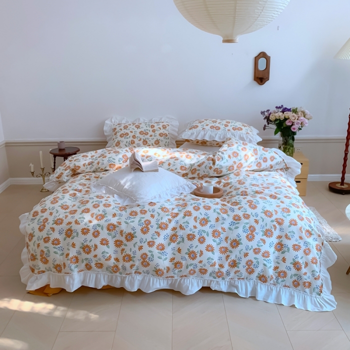 91家纺网 家纺一手货源 找家纺 昔可2022新款复古花花边四件套落日小野菊