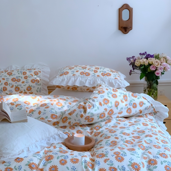 91家纺网 家纺一手货源 找家纺 昔可2022新款复古花花边四件套落日小野菊