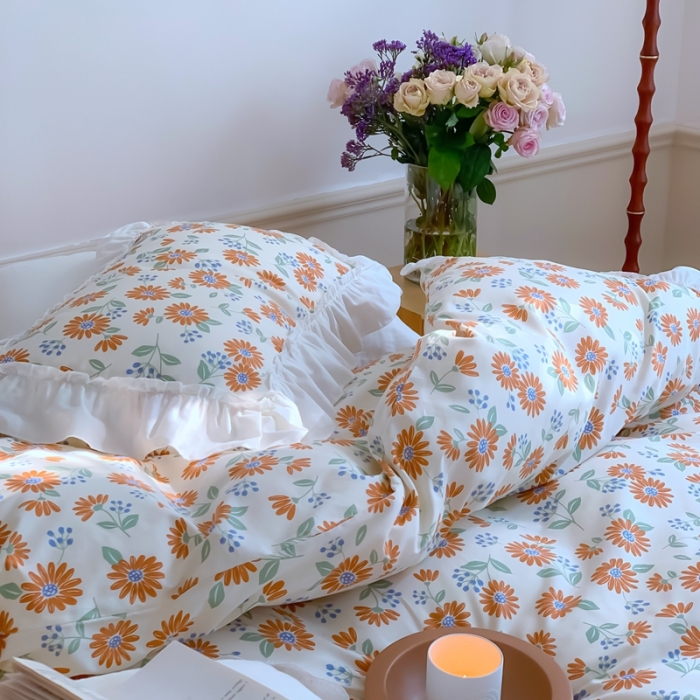 91家纺网 家纺一手货源 找家纺 昔可2022新款复古花花边四件套落日小野菊