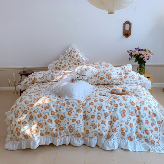 91家纺网 家纺一手货源 找家纺 昔可2022新款复古花花边四件套落日小野菊