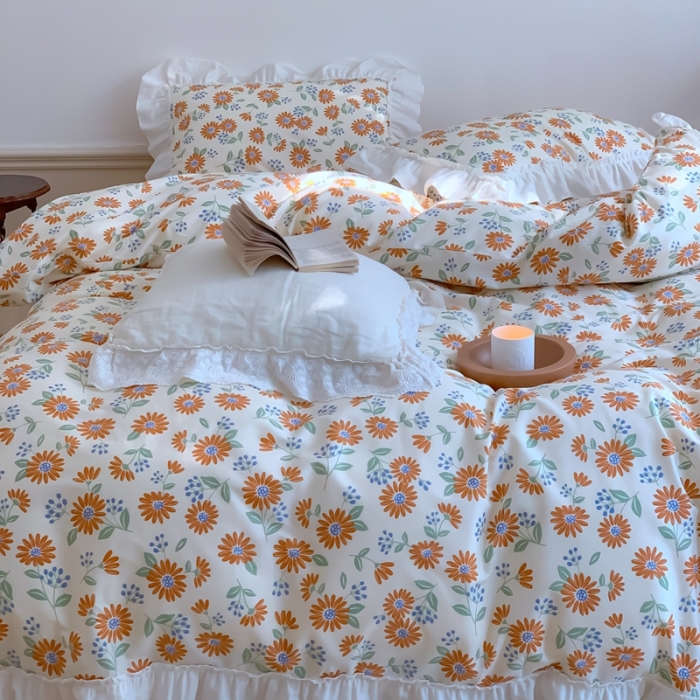 91家纺网 家纺一手货源 找家纺 昔可2022新款复古花花边四件套落日小野菊