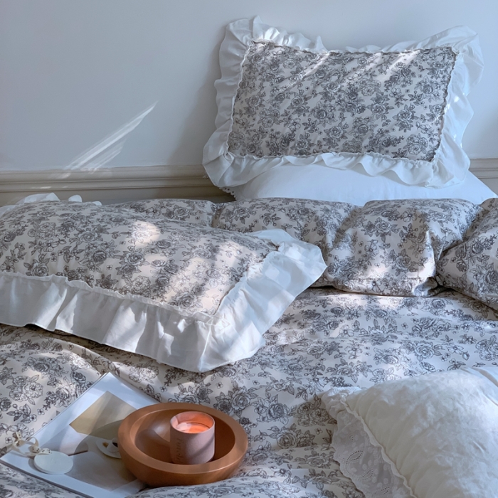 91家纺网 家纺一手货源 找家纺 昔可2022新款复古花花边四件套 莫里斯花房