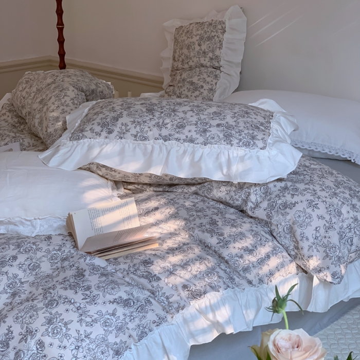 91家纺网 家纺一手货源 找家纺 昔可2022新款复古花花边四件套 莫里斯花房