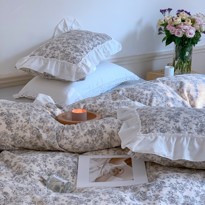 91家纺网 家纺一手货源 找家纺 昔可2022新款复古花花边四件套 莫里斯花房