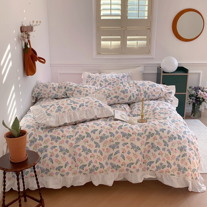 91家纺网 家纺一手货源 找家纺 昔可2022新款复古花花边四件套 奶油花香