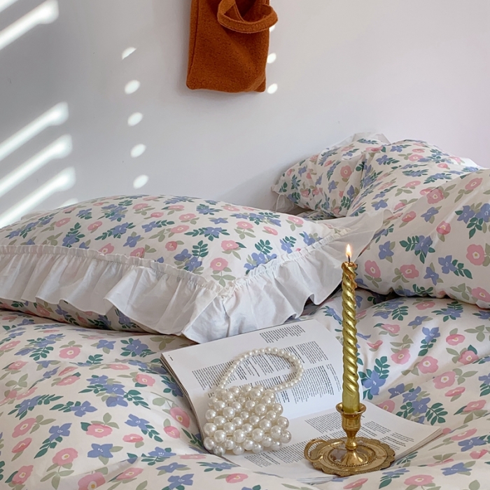 91家纺网 家纺一手货源 找家纺 昔可2022新款复古花花边四件套 奶油花香