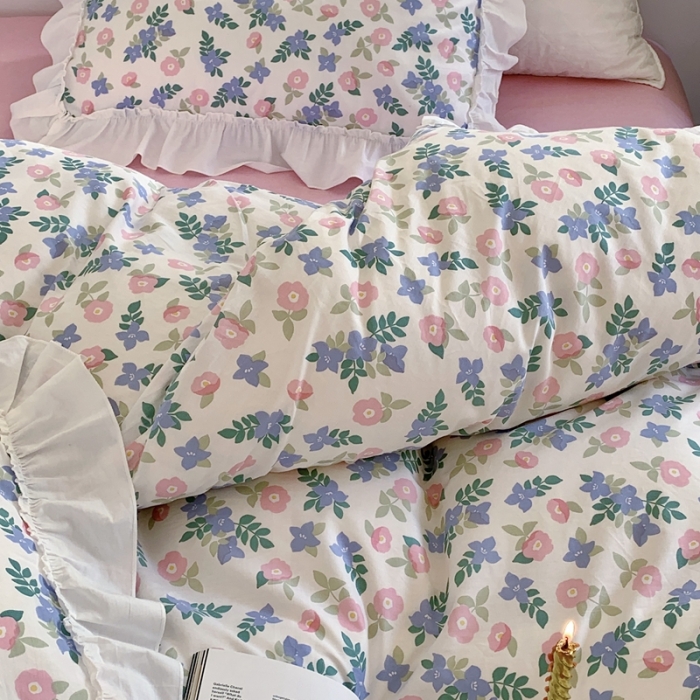 91家纺网 家纺一手货源 找家纺 昔可2022新款复古花花边四件套 奶油花香