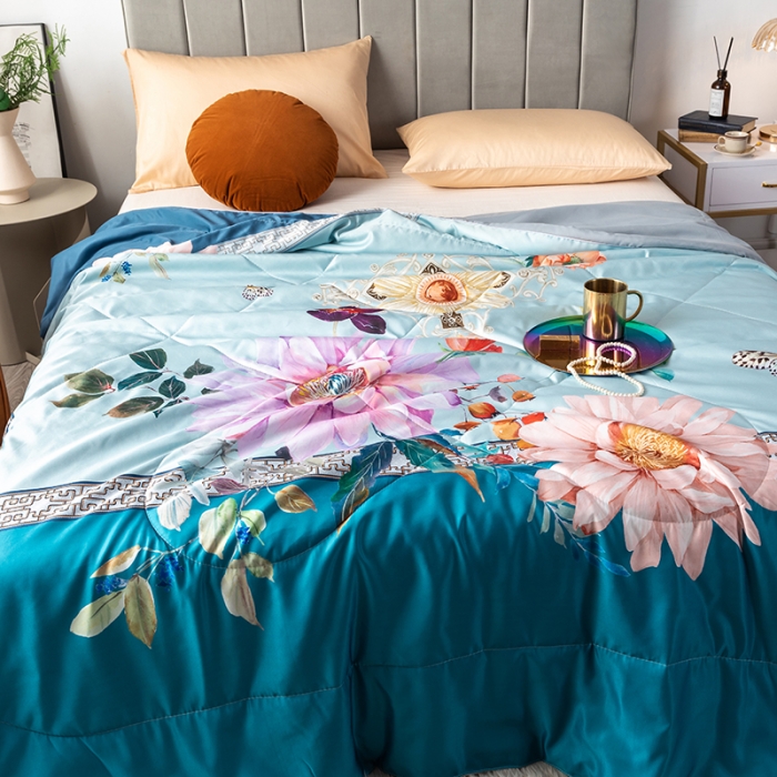 91家纺网 家纺一手货源 找家纺 2025 爱宝被业直播爆款凉感丝夏被夏凉被 锦绣花开