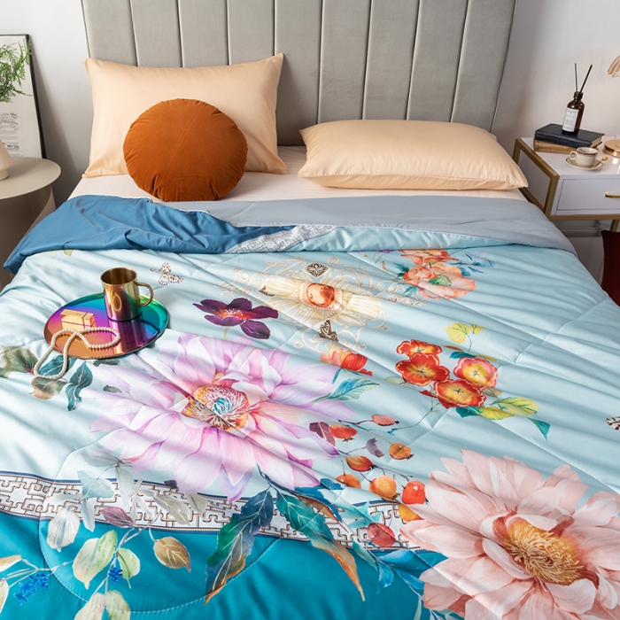 91家纺网 家纺一手货源 找家纺 2025 爱宝被业直播爆款凉感丝夏被夏凉被 锦绣花开