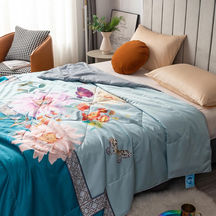 91家纺网 家纺一手货源 找家纺 2025 爱宝被业直播爆款凉感丝夏被夏凉被 锦绣花开