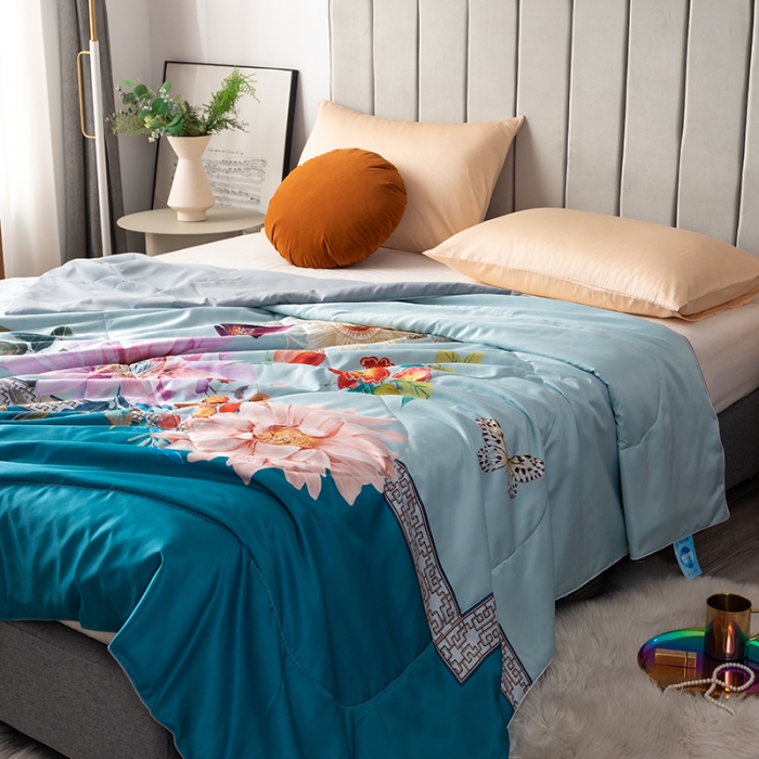 91家纺网 家纺一手货源 找家纺 2025 爱宝被业直播爆款凉感丝夏被夏凉被 锦绣花开