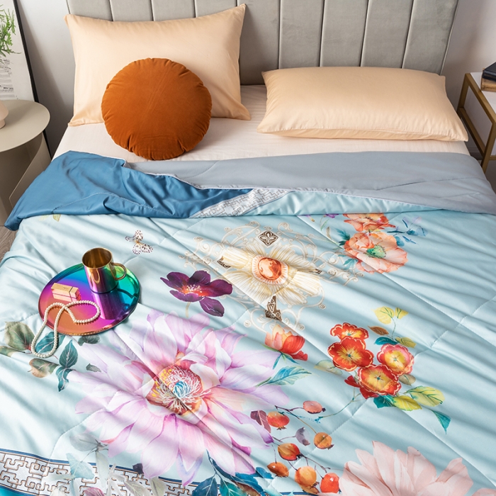 91家纺网 家纺一手货源 找家纺 2025 爱宝被业直播爆款凉感丝夏被夏凉被 锦绣花开