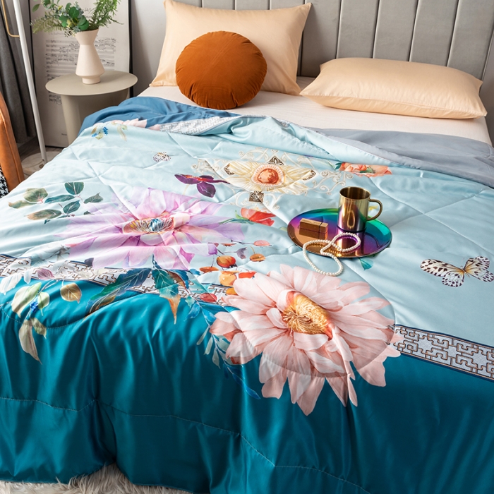 91家纺网 家纺一手货源 找家纺 2025 爱宝被业直播爆款凉感丝夏被夏凉被 锦绣花开