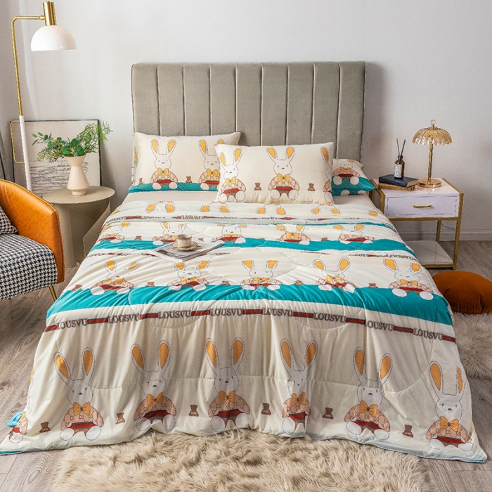 91家纺网 家纺一手货源 找家纺 2025 爱宝被业直播爆款凉感丝夏被夏凉被 库奇兔