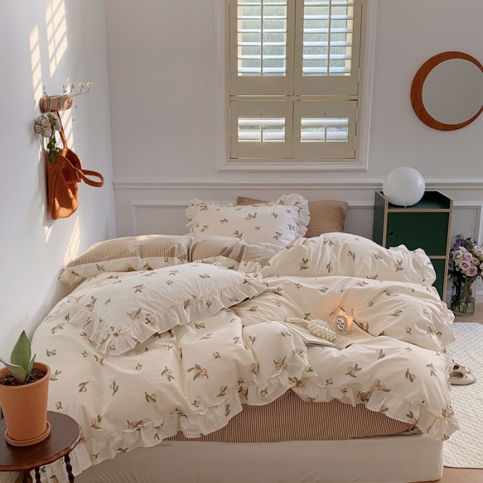 91家纺网 家纺一手货源 找家纺 昔可2022新款复古花花边四件套 小枇杷