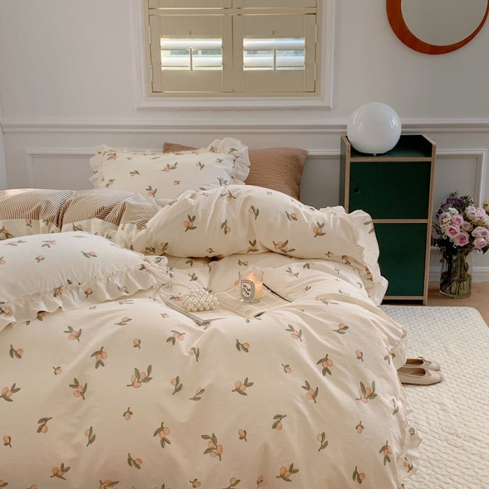 91家纺网 家纺一手货源 找家纺 昔可2022新款复古花花边四件套 小枇杷