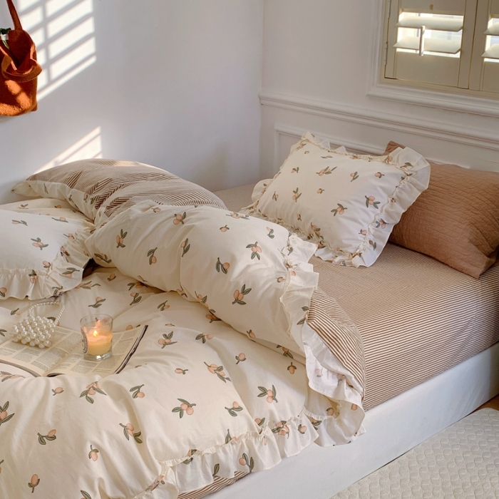 91家纺网 家纺一手货源 找家纺 昔可2022新款复古花花边四件套 小枇杷