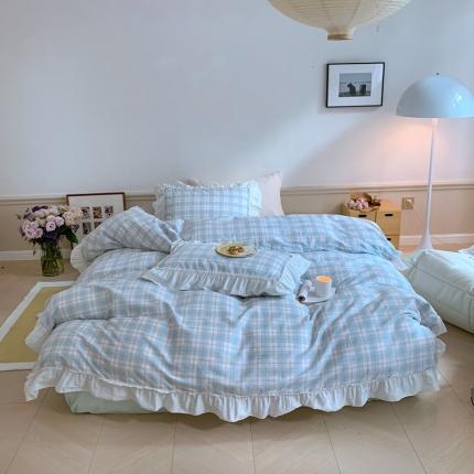 昔可2022新款花边格子系列四件套 白茶酪酪