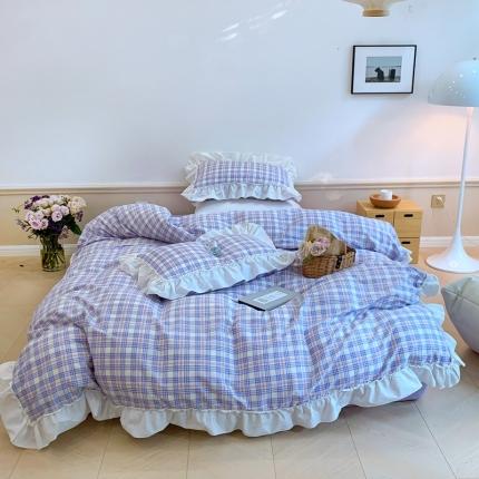 昔可2022新款花边格子系列四件套 布兰妮紫格