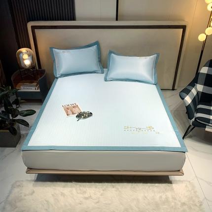 91家纺网 家纺一手货源 找家纺 （总）懒猫 2022新款600D碳光提花刺绣凉席【夕颜】