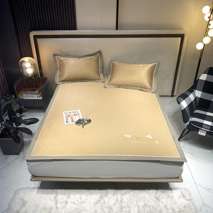 91家纺网 家纺一手货源 找家纺 （总）懒猫 2022新款600D碳光提花刺绣凉席【夕颜】