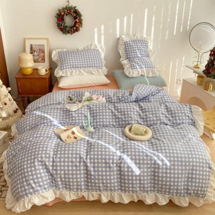 91家纺网 家纺一手货源 找家纺 （总）昔可2022新款花边格子系列四件套