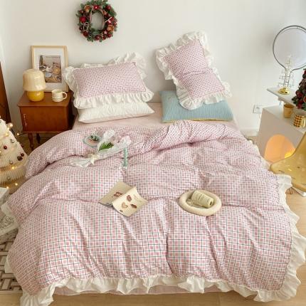 91家纺网 家纺一手货源 找家纺 （总）昔可2022新款花边格子系列四件套